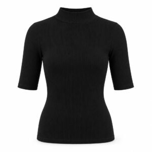Women's Black Mock Neck Ribbed Top