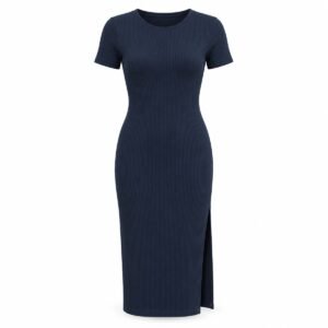 Women's Midnight Navy Ribbed Midi Dress