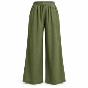 Women's Olive Linen Blend Palazzo Pants