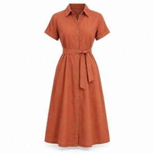 Women's Terracotta Belted Shirt Dress